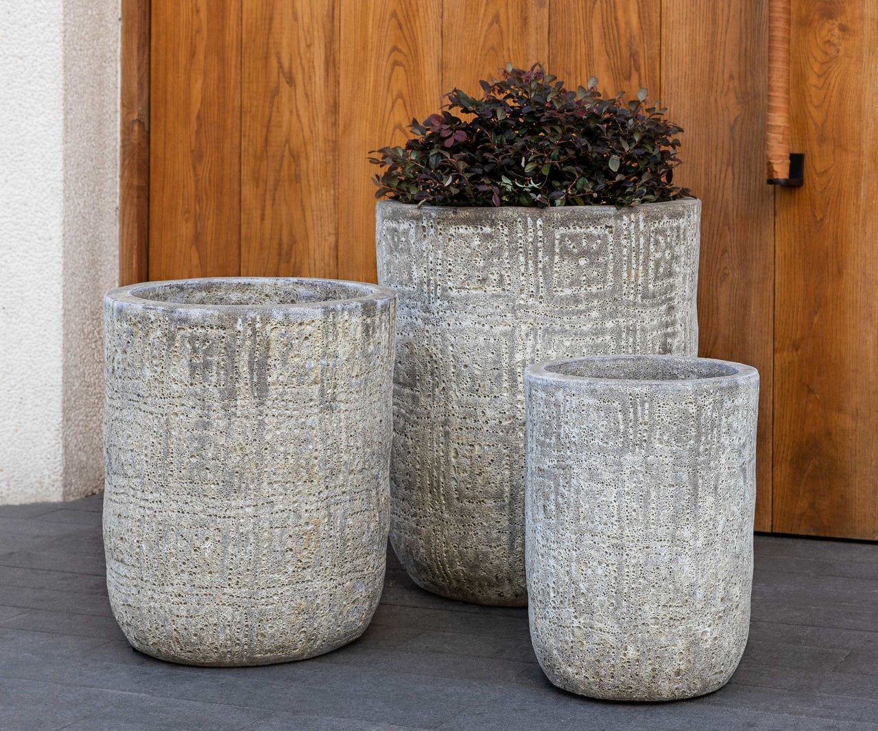 Campania International Glazed Pottery Eero Planter - S/3 Urn/Planter Campania International Angkor Light Grey 