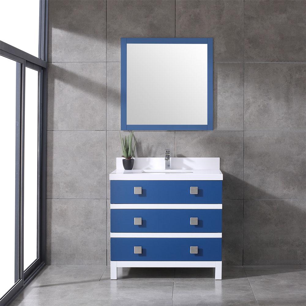 Eviva Sydney 36 Inch Blue and White Bathroom Vanity with Solid Quartz Counter-top Vanity Eviva 