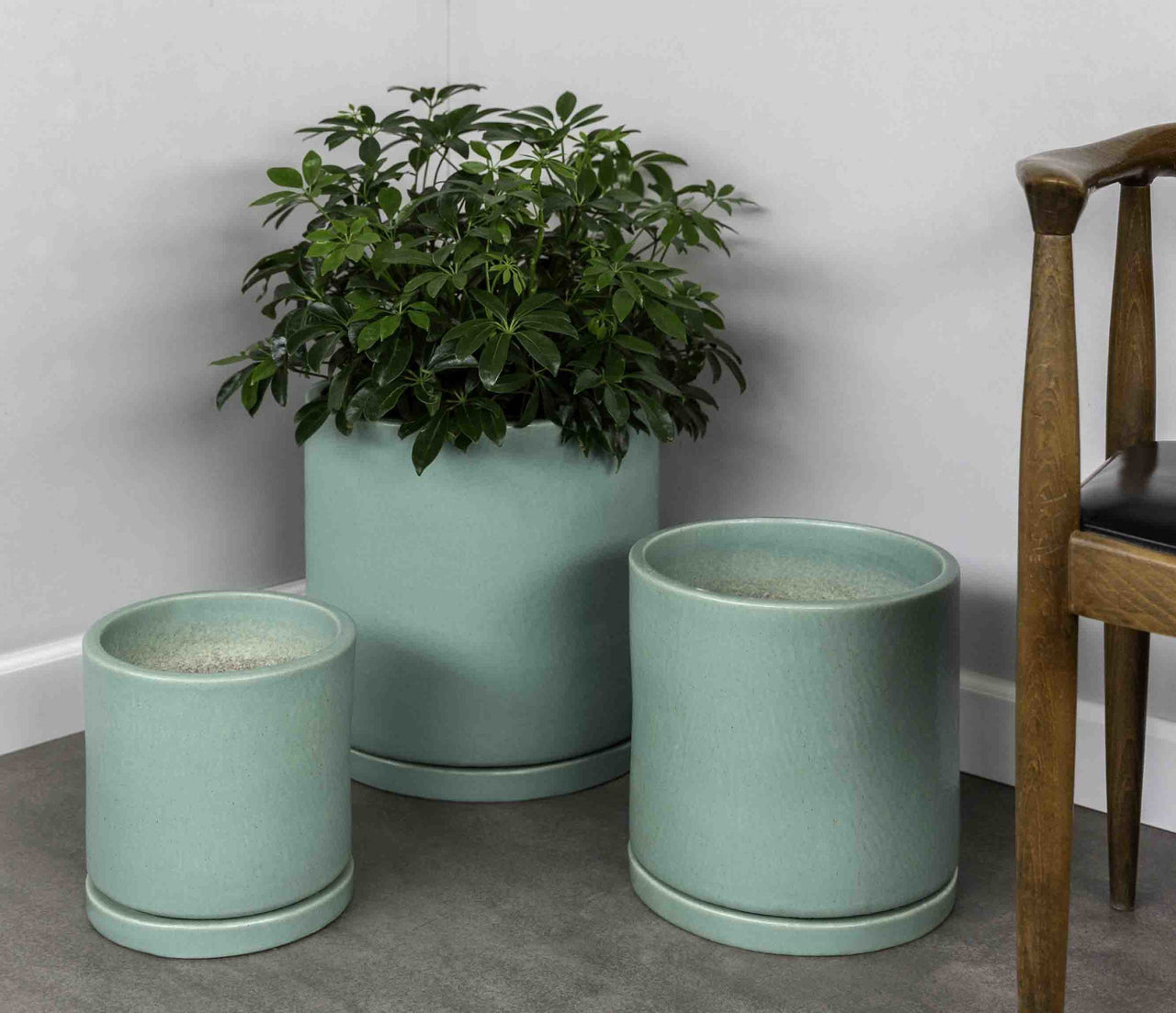 Campania International Glazed Terra Cotta I/O Series Cylinder-(S/3) Urn/Planter Campania International Seafoam 