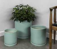 Thumbnail for Campania International Glazed Terra Cotta I/O Series Cylinder-(S/3) Urn/Planter Campania International Seafoam 