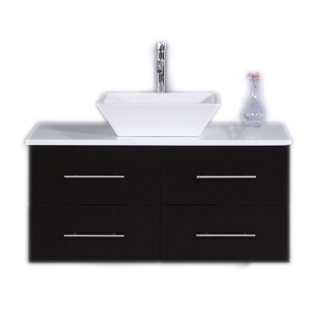 Totti Wave 36″ Modern Bathroom Vanity w/ Super White Man-Made Stone Top & Sink Vanity Eviva Espresso 