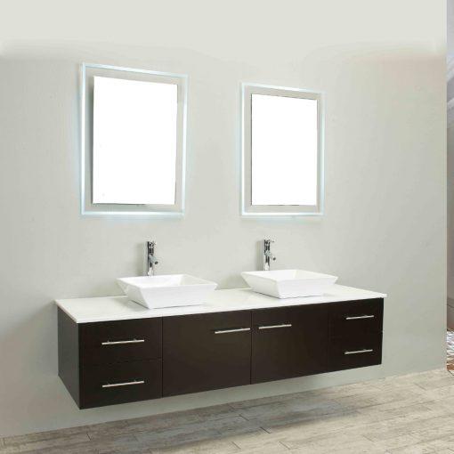 Totti Wave 60″ Modern Double Sink Bathroom Vanity w/ Super White Man-Made Stone Top & Sinks Vanity Eviva Espresso 