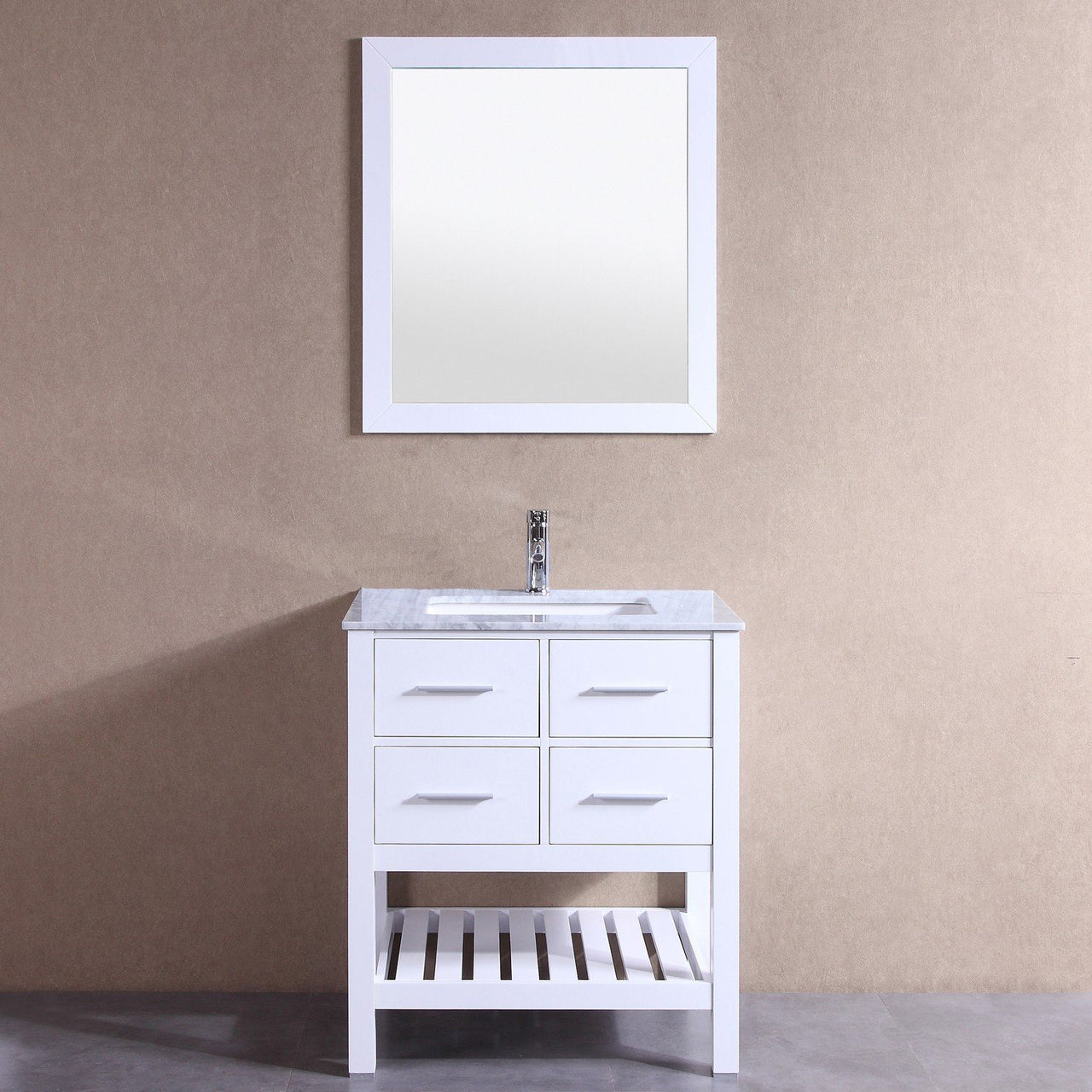 Eviva Natalie F. 30″ White Bathroom Vanity with White Jazz Marble Counter-top & White Undermount Porcelain Sink Vanity Eviva 