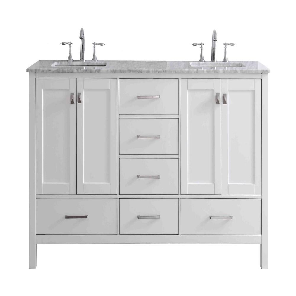 Eviva Aberdeen 78″ White Transitional Double Sink Bathroom Vanity w/ White Carrara Top Vanity Eviva 