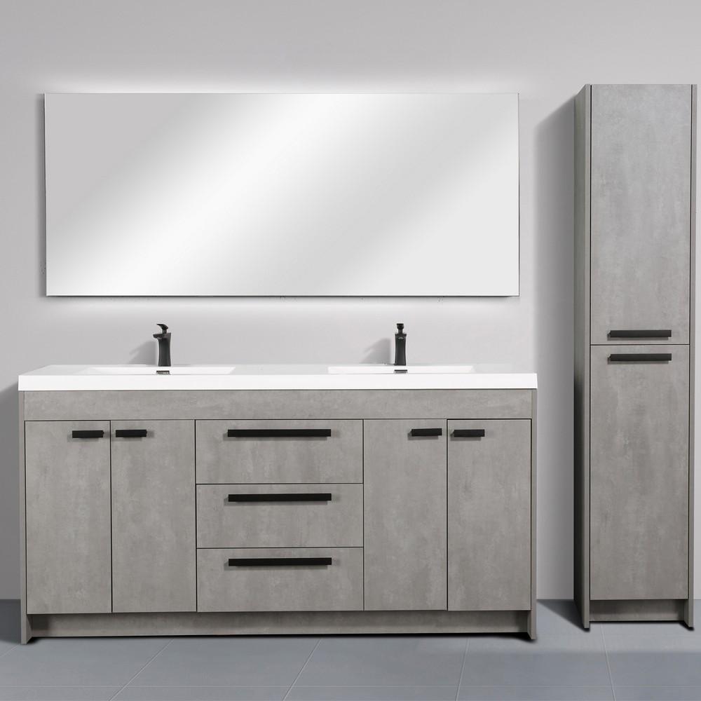 Eviva Lugano 72″ Modern Double Sink Bathroom Vanity w/ White Integrated Top Vanity Eviva Cement Gray 