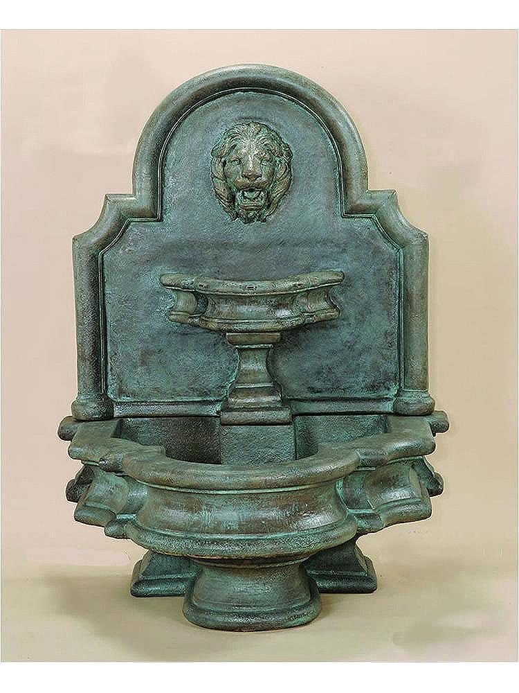 Rialto Lion Wall Cast Stone Outdoor Water Fountain With Spout Fountain Tuscan 
