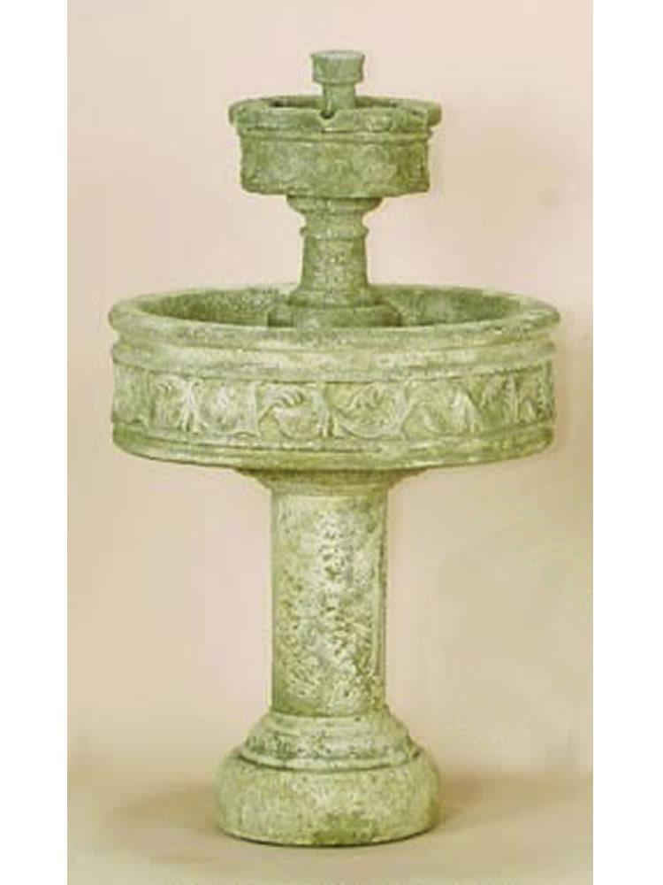 Paestum Two Tier Cast Stone Outdoor Garden with Tall Base Fountain Tuscan 