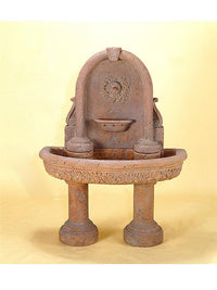 Thumbnail for Robbiana Wall Cast Stone Outdoor Garden Water Fountain with 2 Pedestals and Spout Fountain Tuscan 