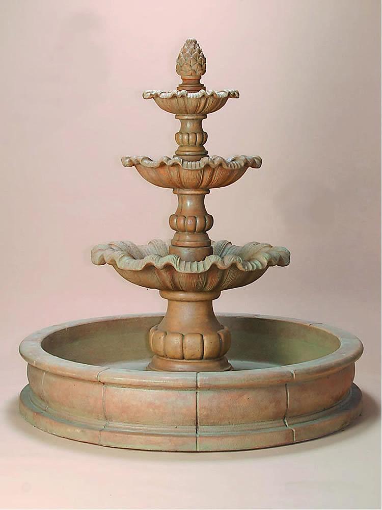 Garda Three Tier Pond Cast Stone Outdoor Garden Fountain Fountain Tuscan 