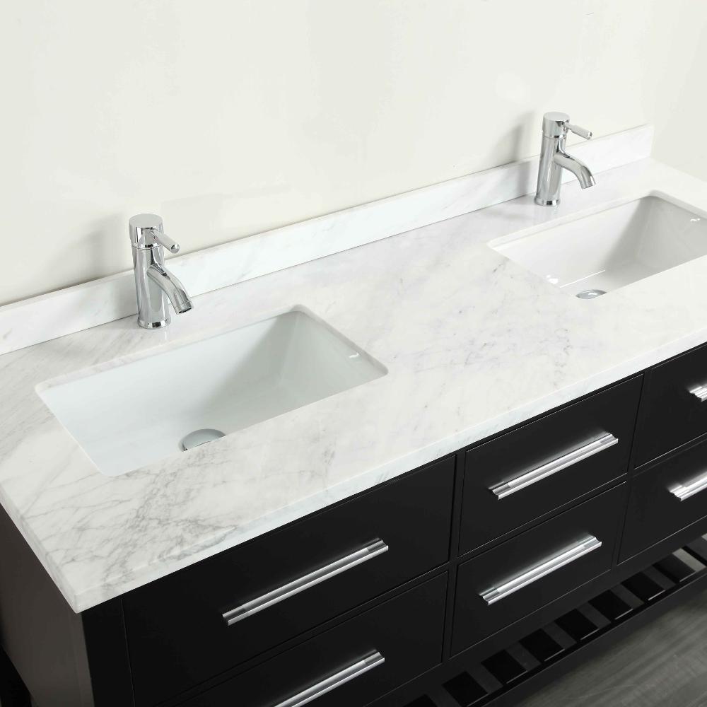 Eviva Natalie F.® 72″ Bathroom Vanity with White Carrera Marble Counter-top & Double Porcelain Sinks Bathroom Vanity Eviva 