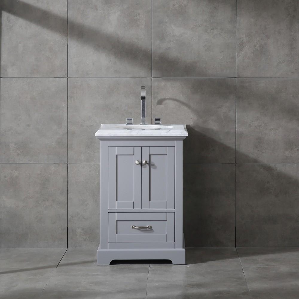 Eviva Houston 24″ Bathroom Vanity w/ Double Ogee Edge White Carrara Top Vanity Eviva 