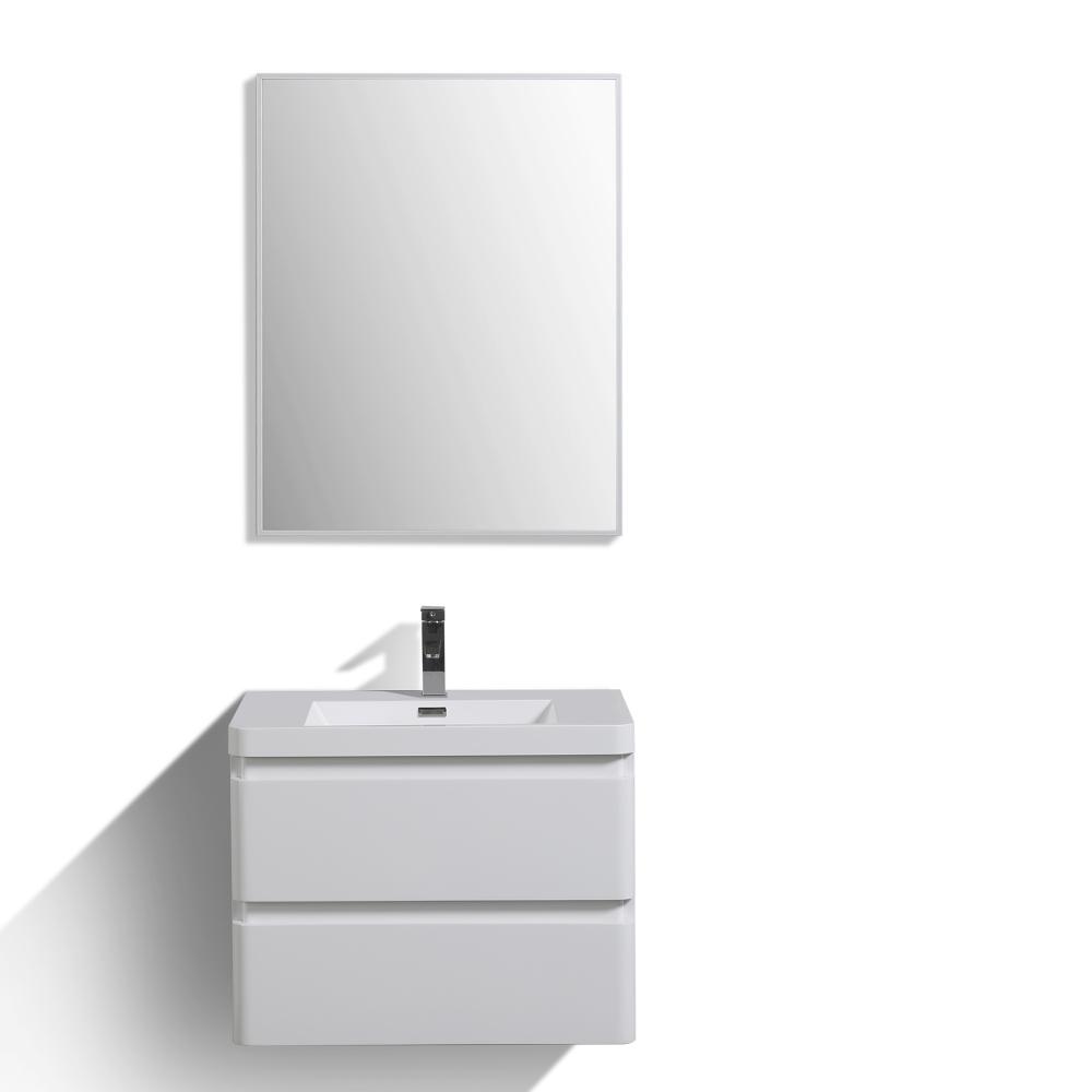 Eviva Glazzy 30″ Wall Mount Modern Bathroom Vanity w/ White Integrated Top Vanity Eviva Glossy White 