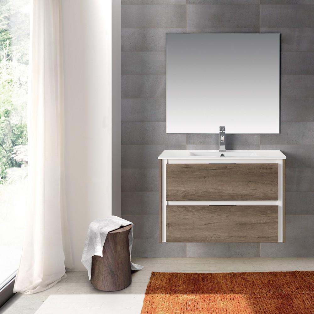 Eviva Luna 24″ Grey Oak Wallmount Bathroom Vanity with Integrated Porcelain Sink Vanity Eviva 