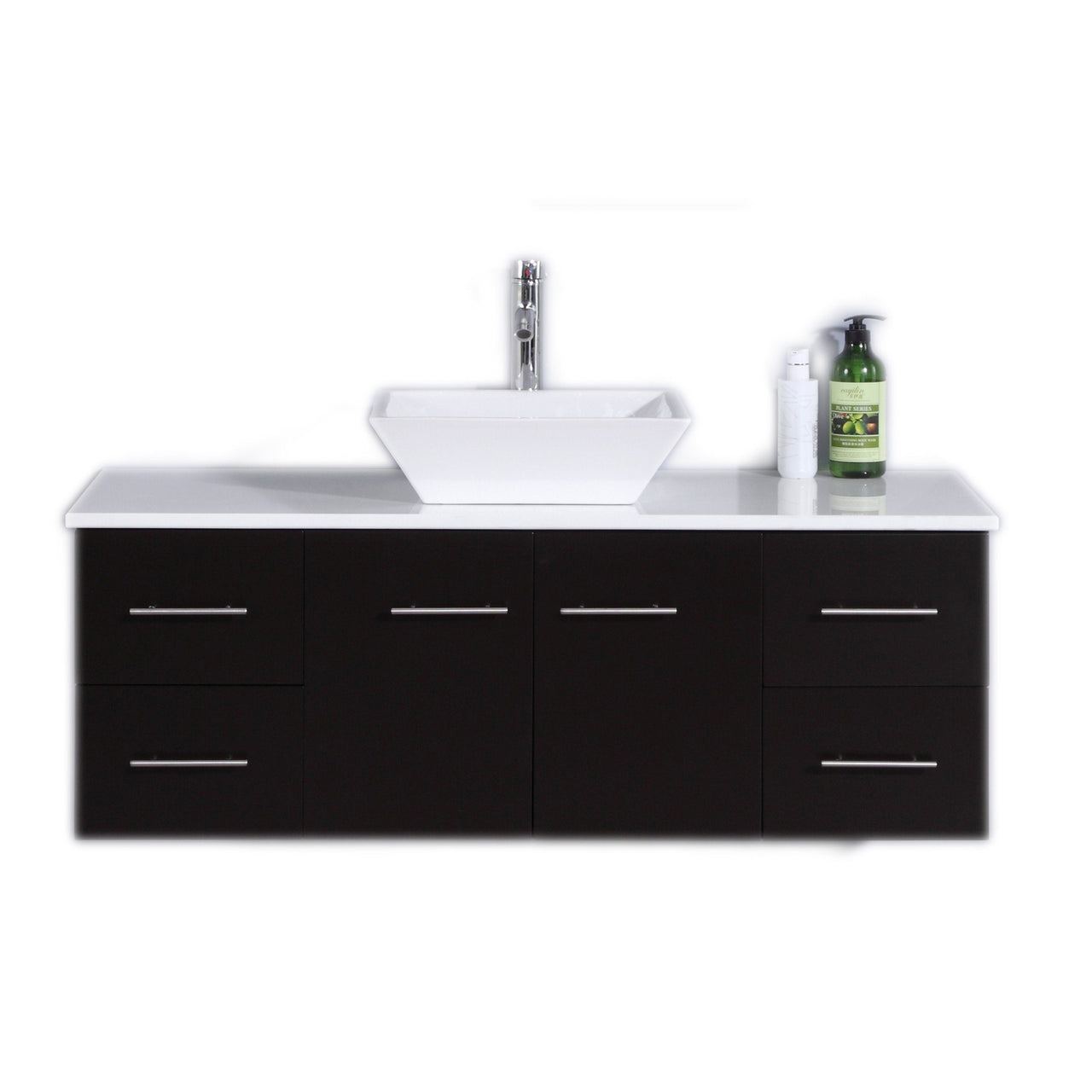 Totti Wave 48″ Modern Bathroom Vanity w/ Super White Man-Made Stone Top & Sink Vanity Eviva Espresso 