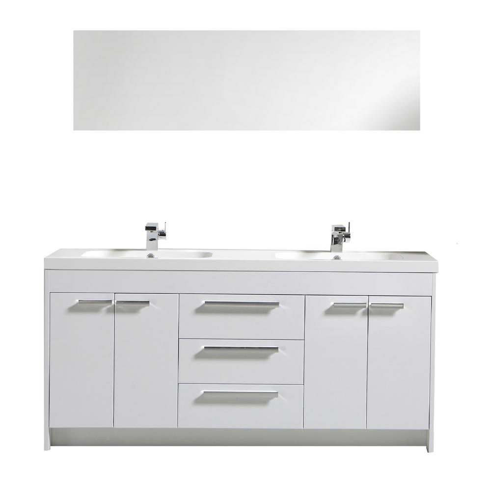 Eviva Lugano 72 Inch Modern Double Sink Bathroom Vanity with White Integrated Acrylic Top Bathroom Vanity Eviva White 