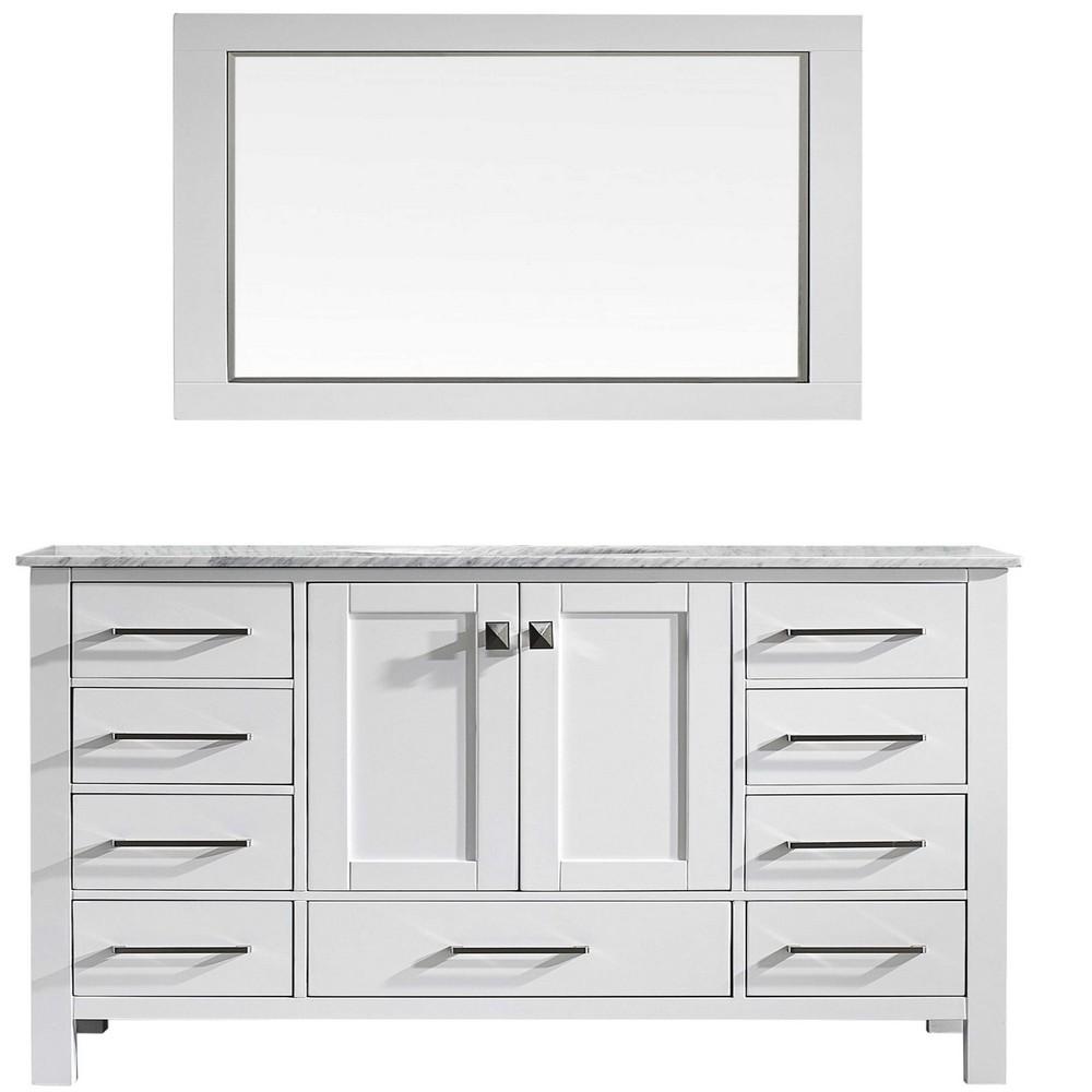 Eviva Aberdeen 60″ White Transitional Single Sink Bathroom Vanity w/ White Carrara Top Vanity Eviva 