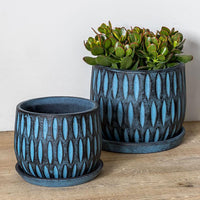 Thumbnail for Campania International Parabola Large Round Planter Urn/Planter Campania International Etched Blue 