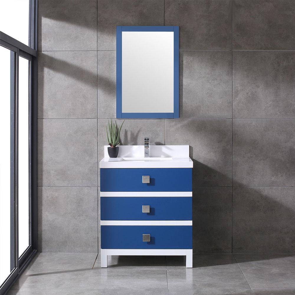 Eviva Sydney 30 Inch Blue and White Bathroom Vanity with Solid Quartz Counter-top Vanity Eviva 