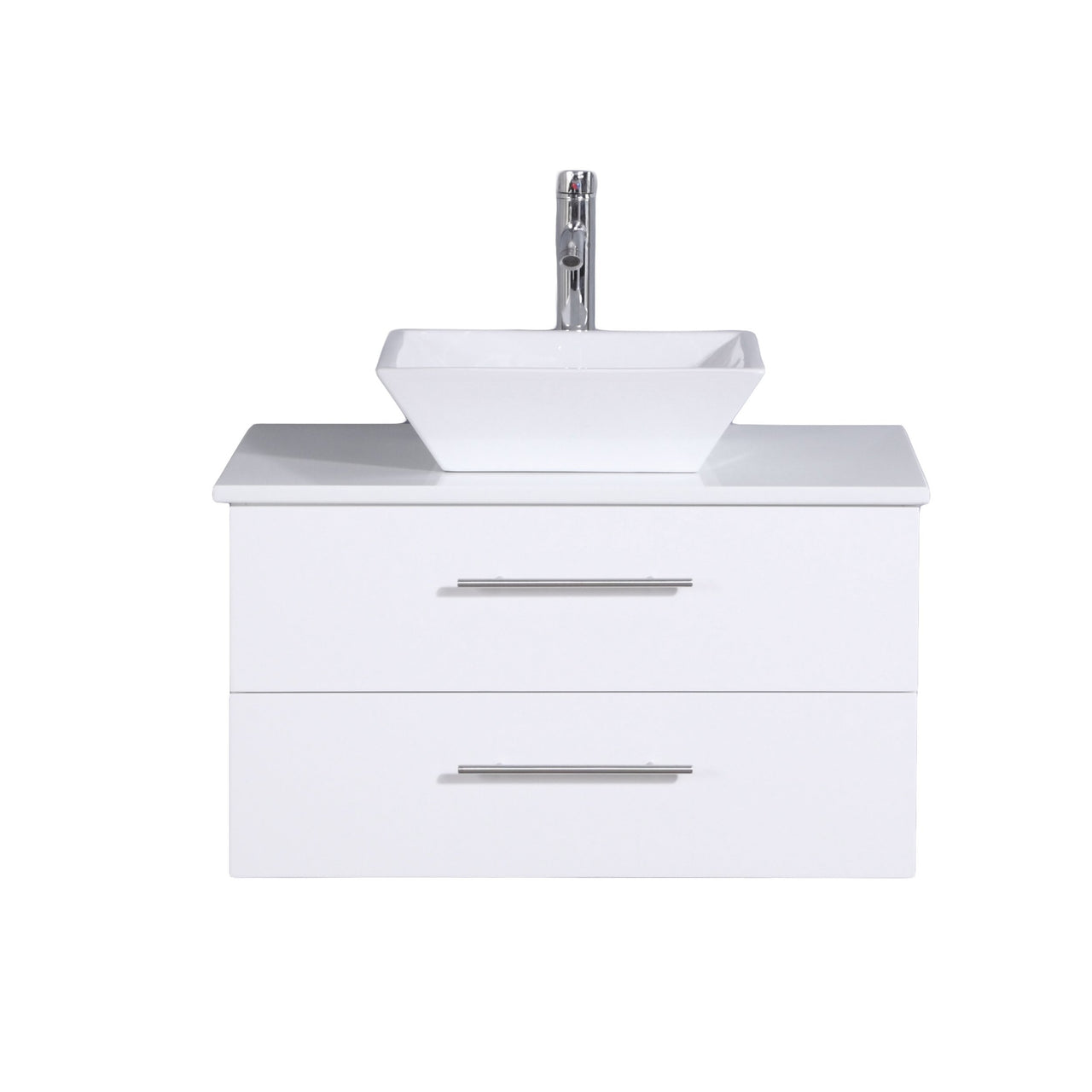 Totti Wave 24″ Modern Bathroom Vanity w/ Super White Man-Made Stone Top & Sink Vanity Eviva White 