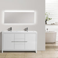 Thumbnail for Eviva Grace 60 in. White Bathroom Vanity with Double White Integrated Acrylic Countertop Vanity Eviva 