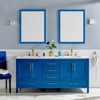 Thumbnail for Eviva Navy 72″ Deep Blue Transitional Double Sink Bathroom Vanity w/ White Carrara Top Vanity Eviva 