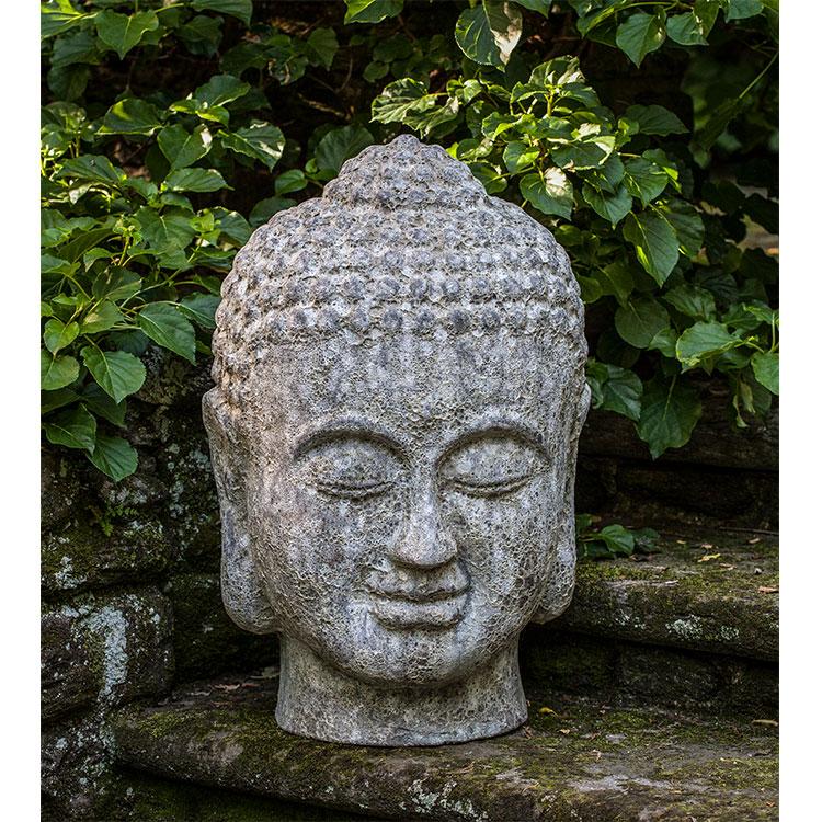 Campania International Glazed Terra cotta Angkor Buddha Head Statuary Campania International Angkor Grey Large 