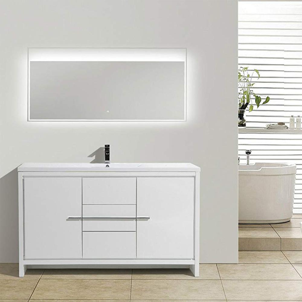 Eviva Grace 60 in. White Bathroom Vanity with Single White Integrated Acrylic Countertop Vanity Eviva 