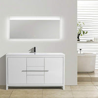 Thumbnail for Eviva Grace 60 in. White Bathroom Vanity with Single White Integrated Acrylic Countertop Vanity Eviva 