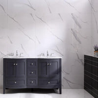 Thumbnail for Eviva Stanton 60″ Transitional Double Sink Bathroom Vanity w/ White Carrara Top Bathroom Vanity Eviva Dark Gray 