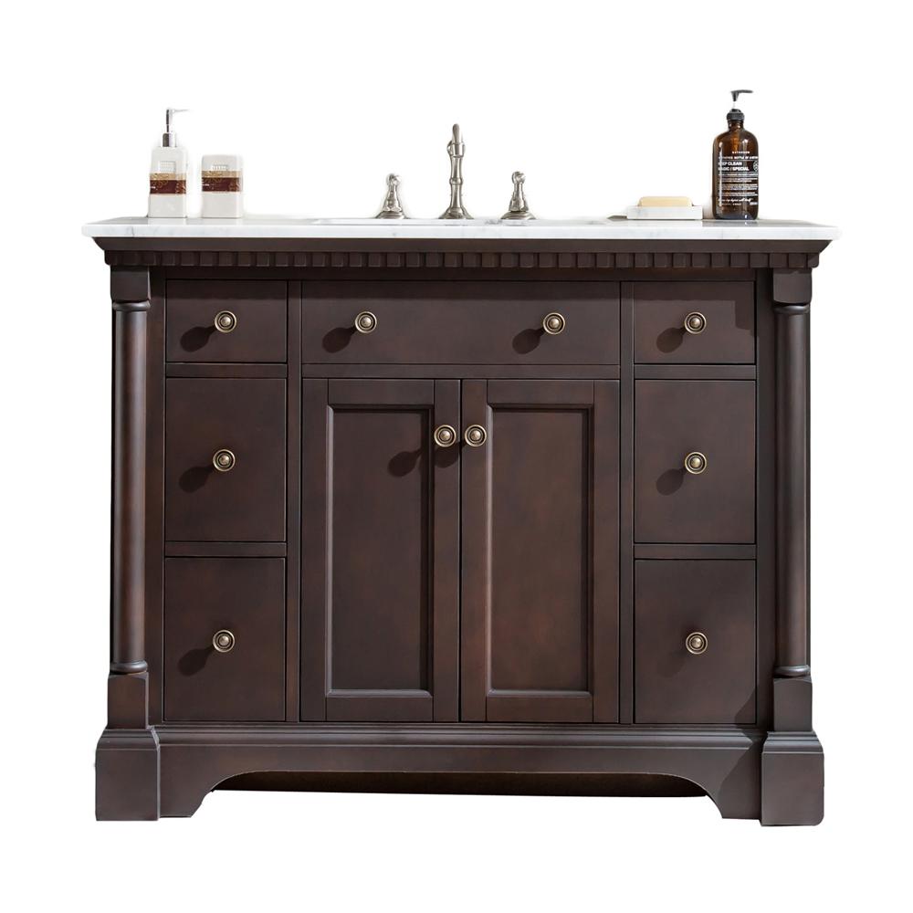 Eviva Preston 49″ Aged Chocolate Traditional Bathroom Vanity w/ White Carrara Top Vanity Eviva 