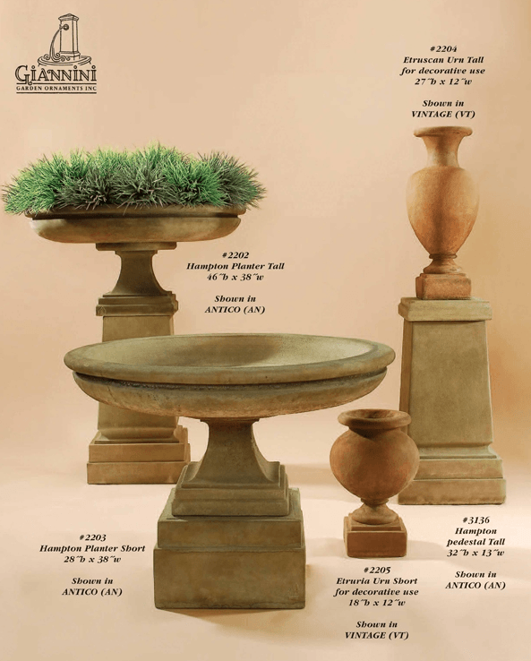 Etrurta Urn Short Cast Stone Outdoor Garden fountain Tuscan 