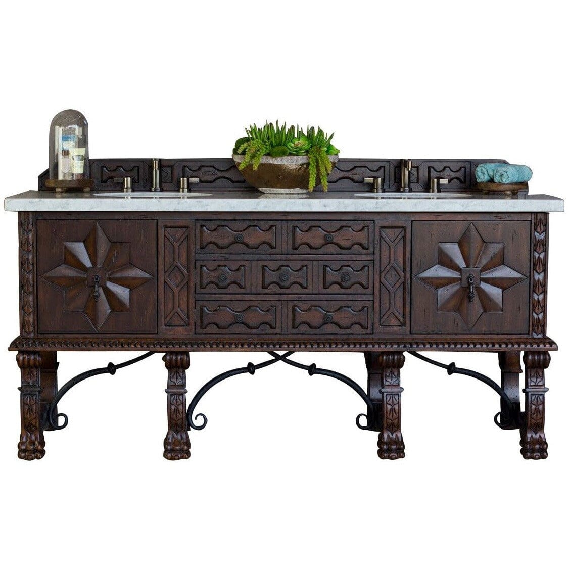 James Martin Balmoral 72" Double Vanity Vanity James Martin Antique Walnut w/ 3 CM Arctic Fall Solid Surface Top 