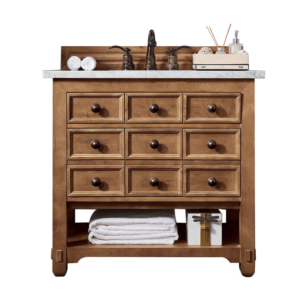 James Martin Malibu 36" Single Vanity Vanity James Martin Honey Alder w/ 3 CM Arctic Fall Solid Surface Top 
