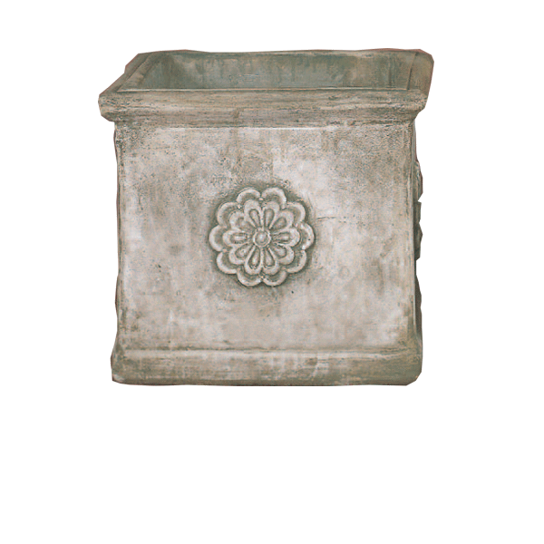 Square Rosette Pot Cast Stone Outdoor Garden Planter Planter Tuscan Large Natural (N) 
