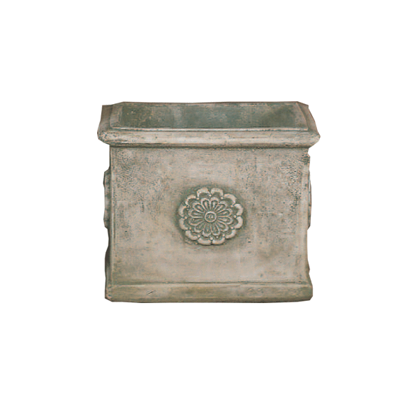 Square Rosette Pot Cast Stone Outdoor Garden Planter Planter Tuscan Medium Natural (N) 