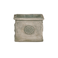 Thumbnail for Square Rosette Pot Cast Stone Outdoor Garden Planter Planter Tuscan Medium Natural (N) 