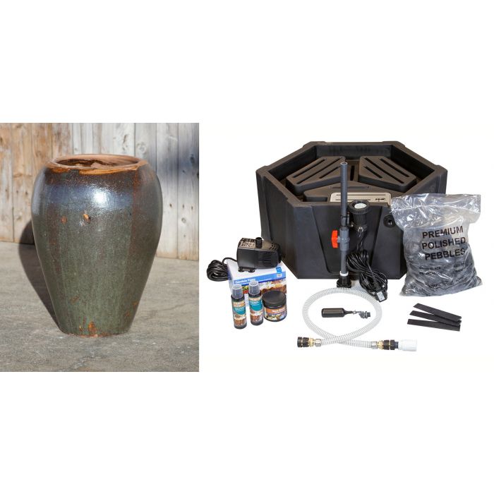 Tuscany FNT2359 Ceramic Triple Vase Complete Fountain Kit Vase Fountain Blue Thumb 