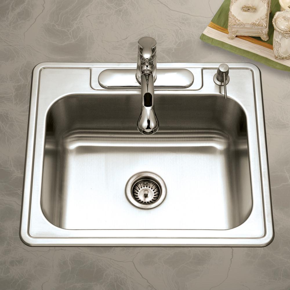 Houzer Glowtone Series Topmount Stainless Steel Bowl Kitchen Sink, 8-Inch Deep Kitchen Sink - Topmount Houzer 