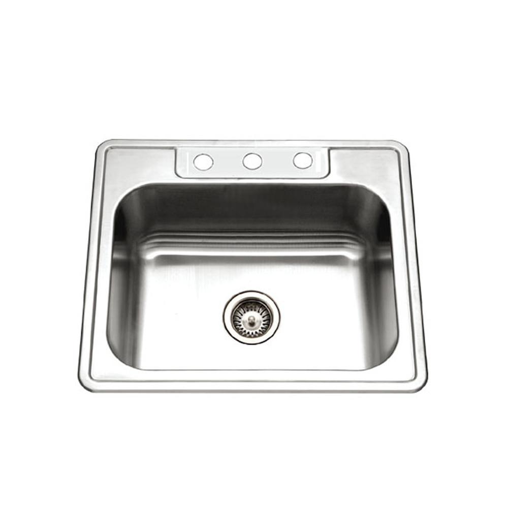 Houzer 2522-9BS3-1 Glowtone Series Topmount Stainless Steel 9-Inch Deep Kitchen Sink - Topmount Houzer 