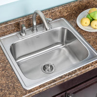Thumbnail for Houzer 2522-9BS3-1 Glowtone Series Topmount Stainless Steel 9-Inch Deep Kitchen Sink - Topmount Houzer 