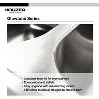 Thumbnail for Houzer 2522-9BS3-1 Glowtone Series Topmount Stainless Steel 9-Inch Deep Kitchen Sink - Topmount Houzer 