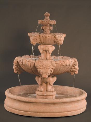 Lion Fountain, w/55" Basin Fountain Fiore Stone 
