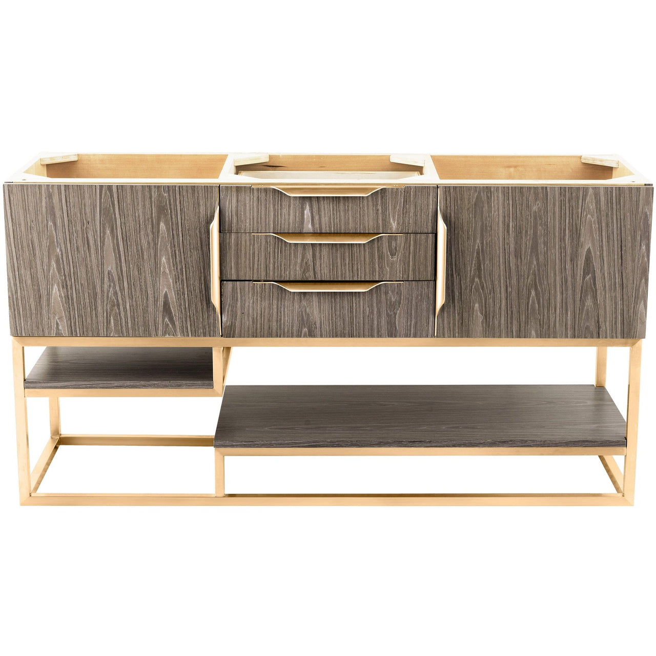 James Martin Columbia 59" Double Vanity Vanity James Martin Ash Gray - Radiant Gold Cabinet Only 