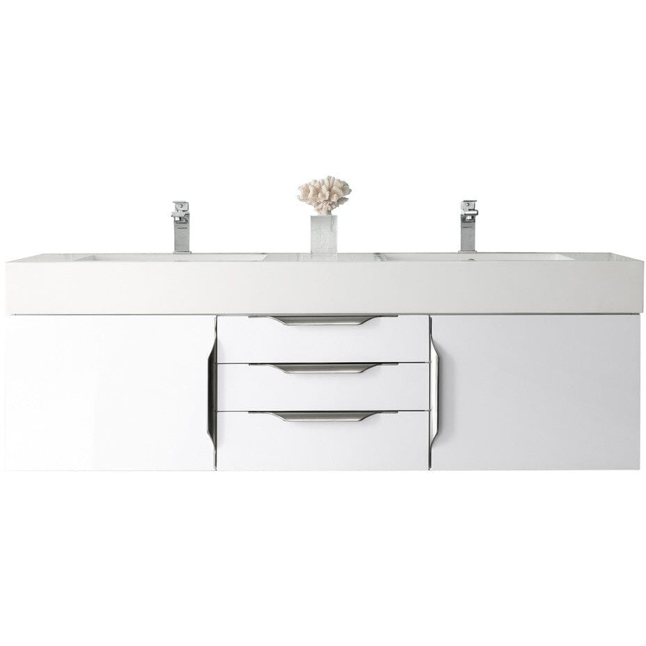 James Martin Mercer Island 59" Double Vanity Vanity James Martin Glossy White w/ Glossy White Composite Top 