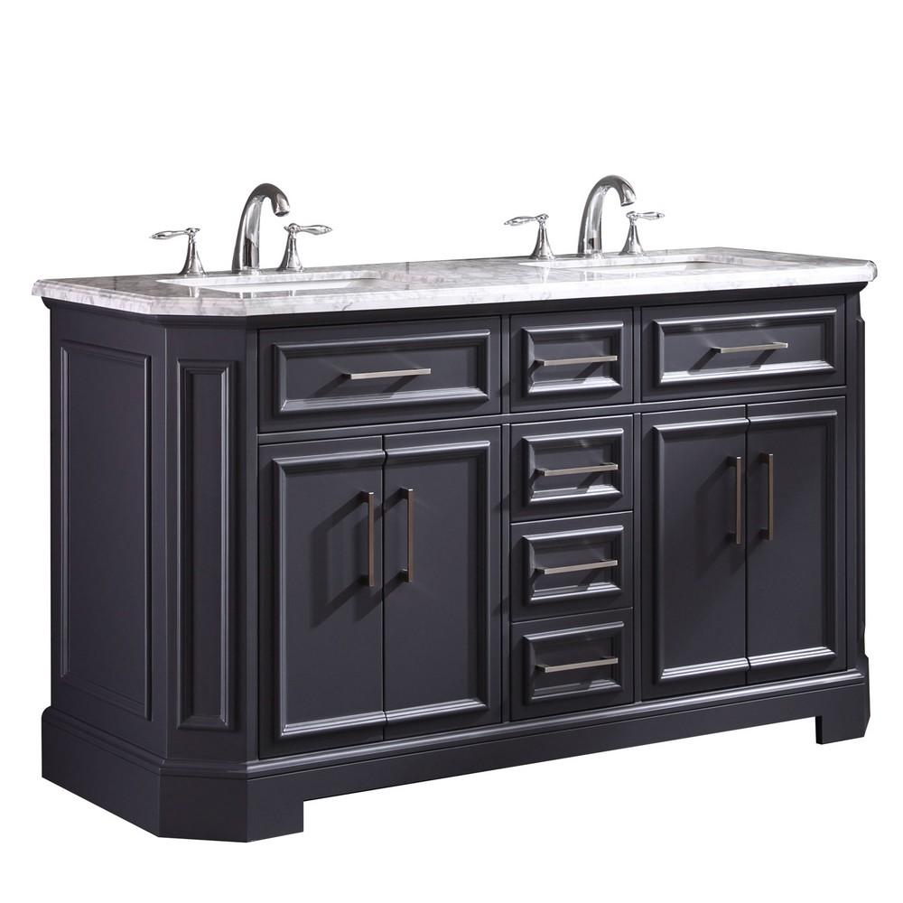 Eviva Glory 60″ Bathroom Vanity with Carrara Marble Counter-top and Porcelain Sink Vanity Eviva Dark Grey 