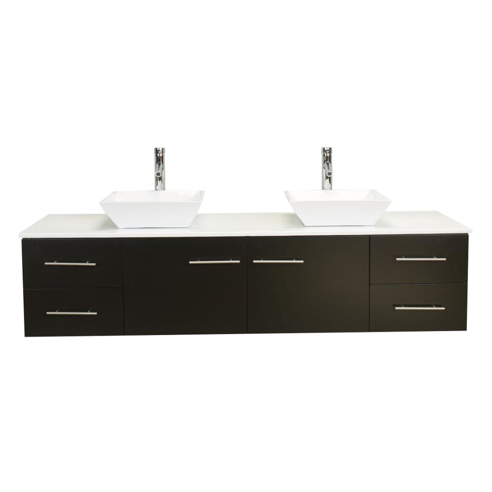 Totti Wave 60″ Modern Double Sink Bathroom Vanity w/ Super White Man-Made Stone Top & Sinks Vanity Eviva 