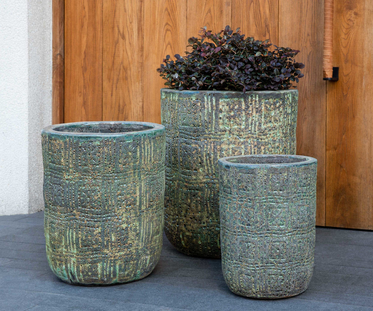 Campania International Glazed Pottery Eero Planter - S/3 Urn/Planter Campania International Angkor Green Mist 