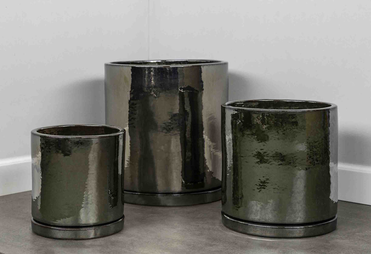 Campania International Glazed Terra Cotta I/O Series Cylinder-(S/3) Urn/Planter Campania International Metallic 