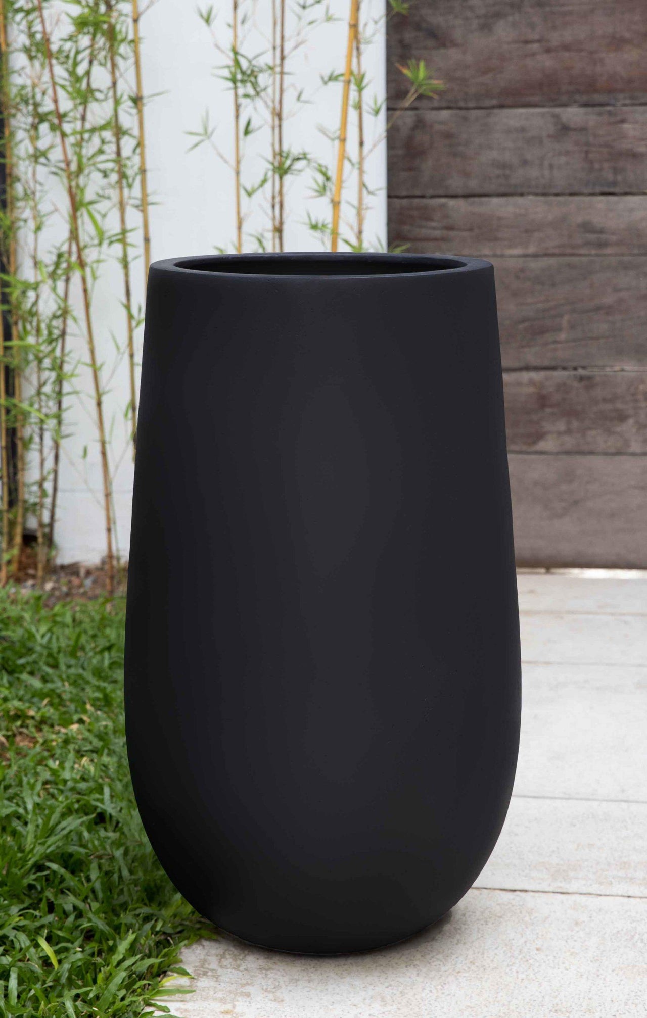 Campania International Fiber Clay Mews Planter - S/3 Urn/Planter Campania International Onyx Black Lite Large 