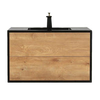 Thumbnail for Eviva Vienna 36″ White Oak w/ Black Frame Wall Mount Bathroom Vanity w/ Black Integrated Top Vanity Eviva 